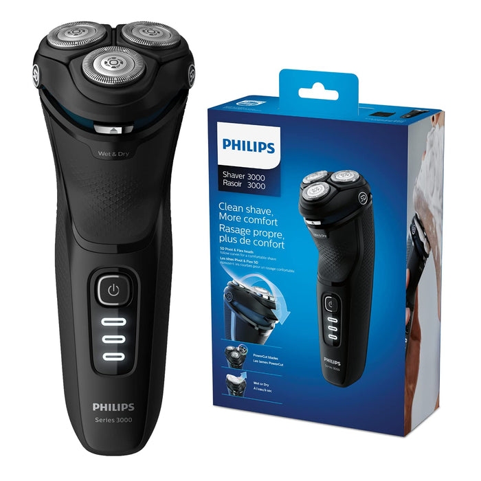Philips Series 3000 S3233/52 Elektryczna Golarka na Sucho i na Mokro S3233/52, z Ostrzami Powercut i Rozkładanym Trymerem Precyzyjnym
