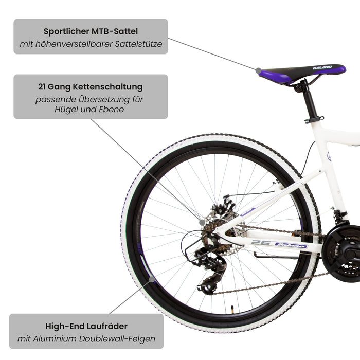 Galano GX-26 rower górski dla młodzieży i dorosłych od 145 cm, rower typu hardtail 26", z widelcem amortyzowanym, 21 biegów