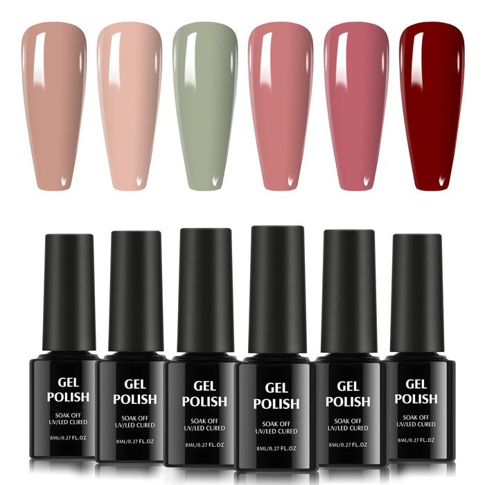 TOMICCA Półtrwały Lakier żelowy do Paznokci 6 Kolorów X 8ml UV LED Gel Soak Off Manicure Prezent Różowy Nude Zestaw