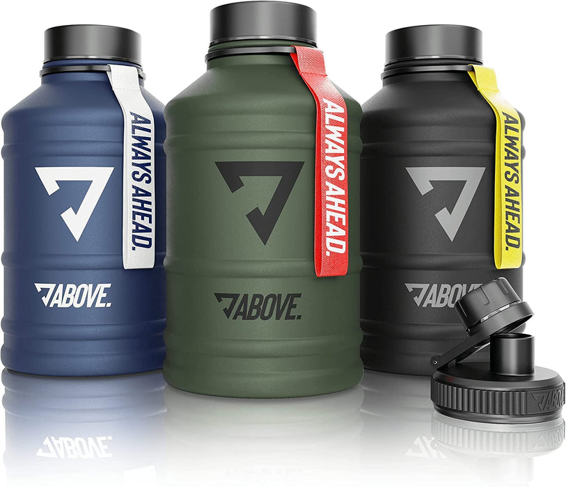 ABOVE. Butelka do picia ze stali nierdzewnej 1.3L - 2.2L, 2 zamknięcia do picia, 100% wolna od BPA, nadaje się do napojów gazowanych, szczelna Water Jug do sportu i camping (2.2L, Zielony)