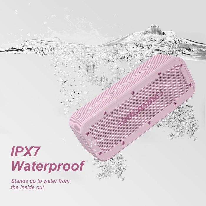 BOGASING M4 głośnik Bluetooth, przenośne pudełko Bluetooth z wodoszczelnością IPX7, 40 W stereo z subwooferem, akumulator 24 h, Bluetooth 5.0, podwójne parowanie, prezent na zewnątrz (różowy)