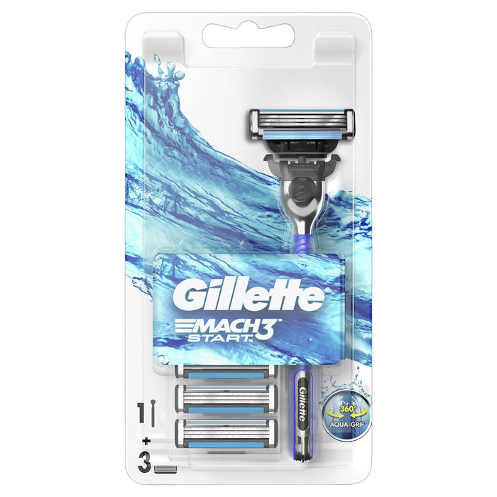 Gillette Mach3 Rączka maszynki do golenia dla mężczyzn + 3 ostrza wymienne, z ostrzami twardszymi niż stal