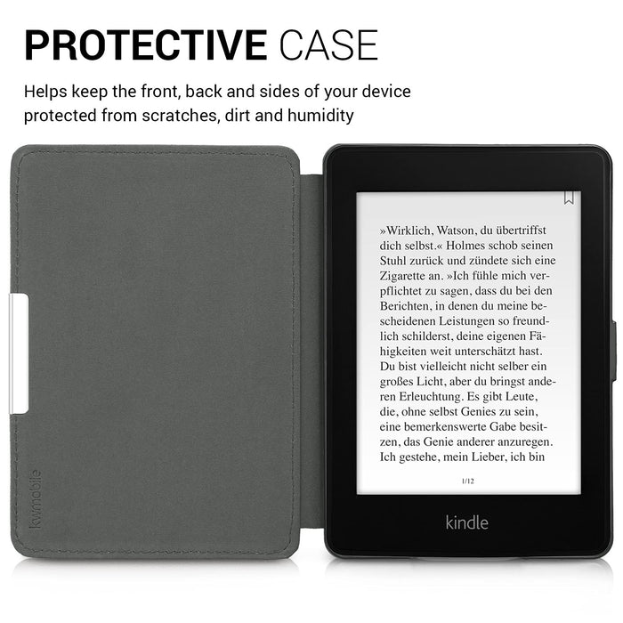 kwmobile Etui kompatybilne z Amazon Kindle Paperwhite - sztuczna skóra eReader etui ochronne Cover Case (do modeli do 2017) - księżyc jasnoszary czarny