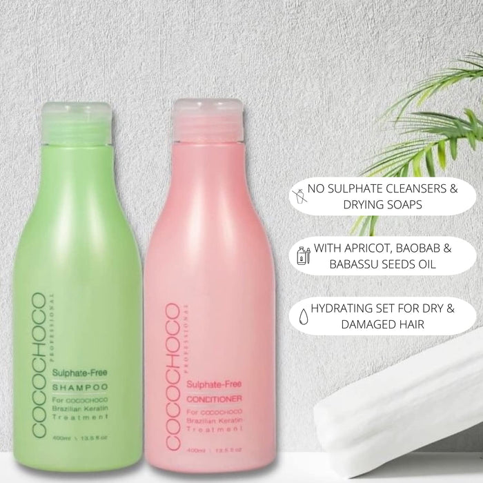 Zestaw COCOCHOCO Professional szampon do pielęgnacji po zabiegu 400 ml i odżywka bezsiarczanowa do włosów 400 ml - Free sulphate
