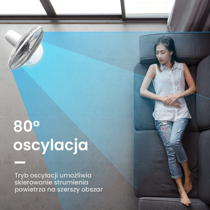Pro Breeze Wentylator Stojący z Pilotem Zdalnego Sterowania, Domowy Duży Pionowy Cichy Chłodzący Wiatrak Podłogowy Średnica 40cm, z Wyświetlaczem LED Oscylacją 80° i Regulacją, Silnik 55W, 3 Poziomy Prędkości, 4 Tryby Pracy, Biały