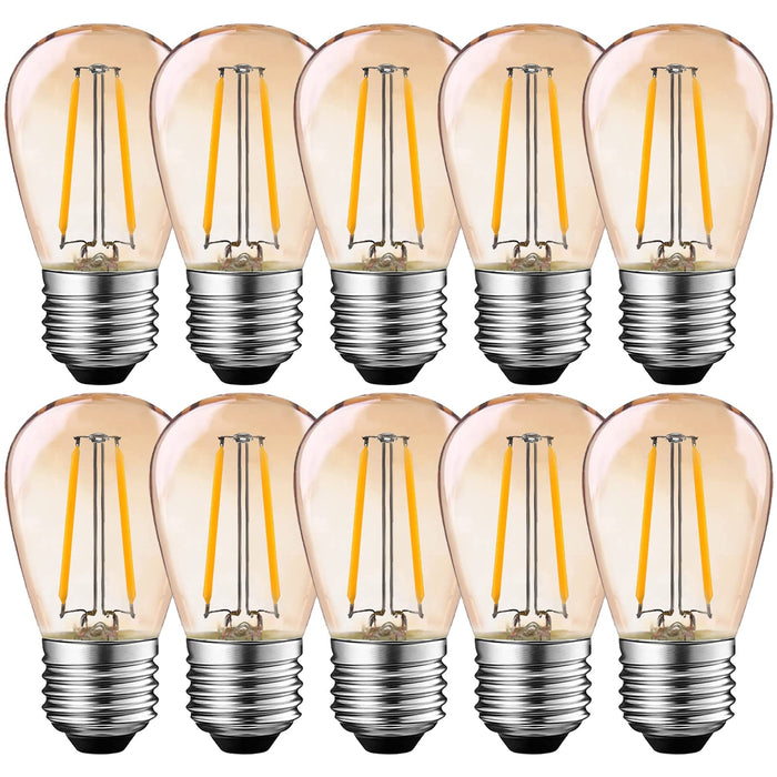 Suncan S14 E27 Edison żarówka LED, 2 W = 10 W, styl vintage, szkło bursztynowe, ciepła biel 2700 K, kąt świecenia 360°, bez możliwości ściemniania, 10 sztuk w opakowaniu