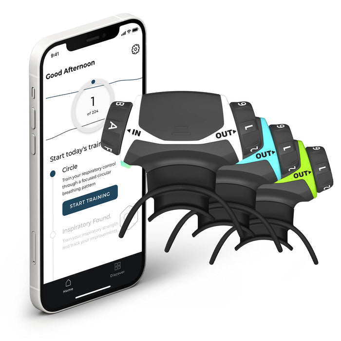 Airofit Active™ trenażer oddechowy i wirtualna aplikacja do prowadzenia dróg oddechowych | ogólne dobre samopoczucie, trener mięśni dla poprawy zdolności płuc, aktywny styl życia | idealnie nadaje się do uprawiania sportu i dobrego samopoczucia