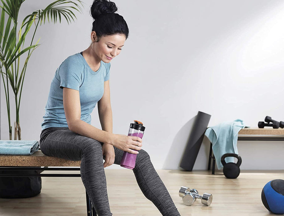 Electrolux blender sportowy 300W, Włącznik/wyłącznik, 4 ostrza ze stali nierdzewnej, Dwie 0,6 l butelki z wytrzymałego tworzywa Tritan, Bez BPA,ESB2500, Stal nierdzewna