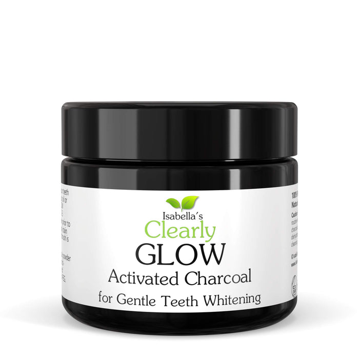Clearly GLOW Teeth Whitening Kit (4 Piece) | Pure Food Grade Activated Charcoal Powder + Bamboo Ultra Soft Toothbrush + Copper Tongue Cleaner + Eco Friendly Gift Bag | Natural Tooth Products for Adults and Kids