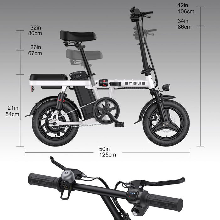ENGWE Składany rower elektryczny, 14" tłuste opony dla dorosłych i młodzieży, Autonomia 40-120 km bateria litowa 48V 10AH, prędkość maksymalna 25km/h