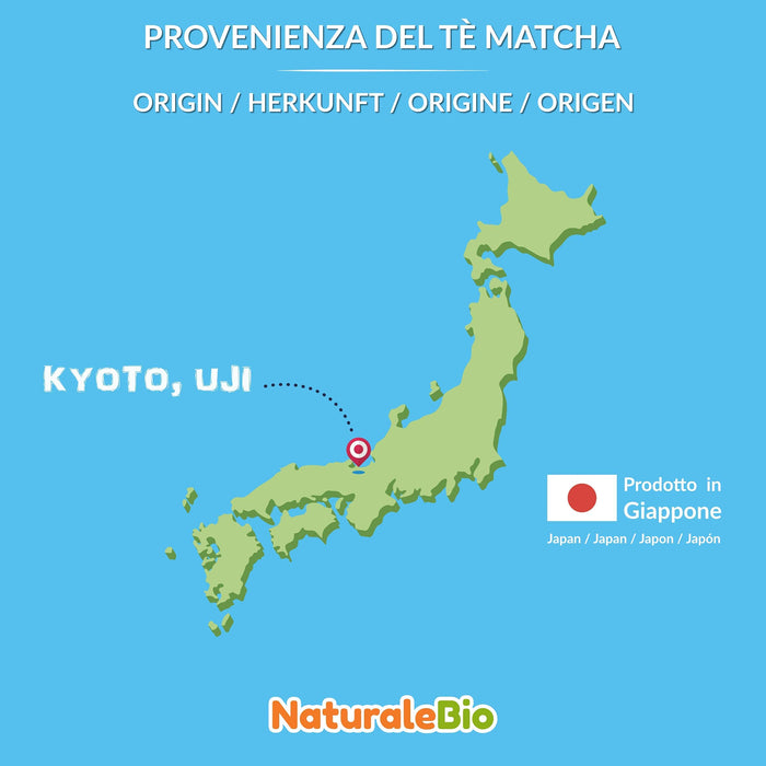 Zielona herbata Matcha organiczna w proszku - Gatunek Premium - 100 g. Herbata Matcha jest produkowana w Uji (Kyoto) w Japonii. Idealna do picia oraz do deserów, koktajli, zimnej herbaty, mleka i jako składnik przepisów.