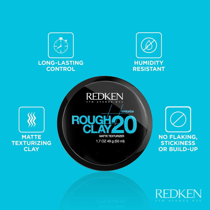 Redken Texturize Rough Clay 20 Matte Texturizer pasta do włosów, do matowego wyglądu Rough, mocne trzymanie, do krótkich i półdługich fryzur, 50 ml