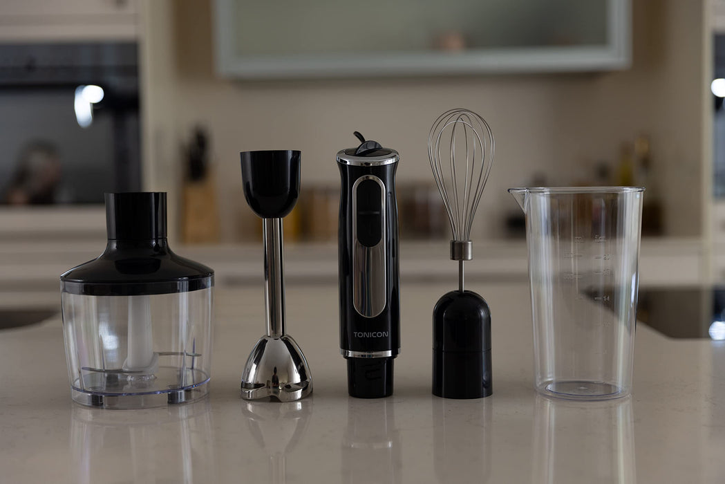 TONICON® Premium blender ręczny 4 w 1 HB-103C – [600] W – wydajny zestaw blenderów – [10] zmienne poziomy prędkości – blender blender ze stali nierdzewnej (stal nierdzewna)