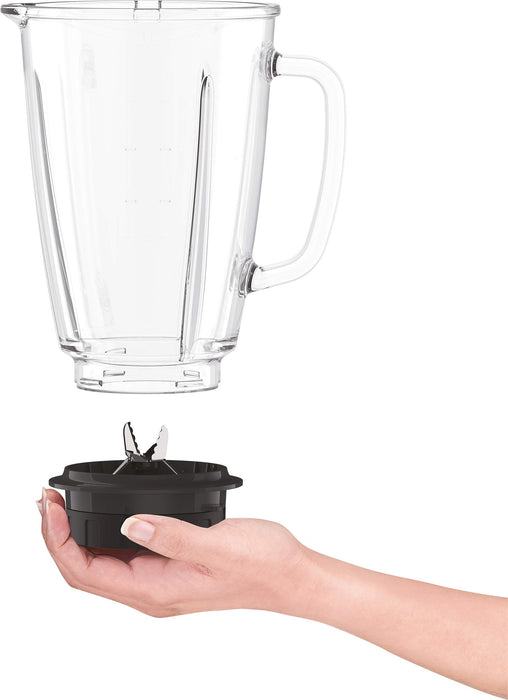 Krups KB4351 Blendforce+ mikser stojący; 800 W; szklany pojemnik o pojemności 1,75 l; 6 noży z technologią Powelix; 2 prędkości + puls; funkcja kruszenia lodu; technologia "Smart-Lock", kolor biały
