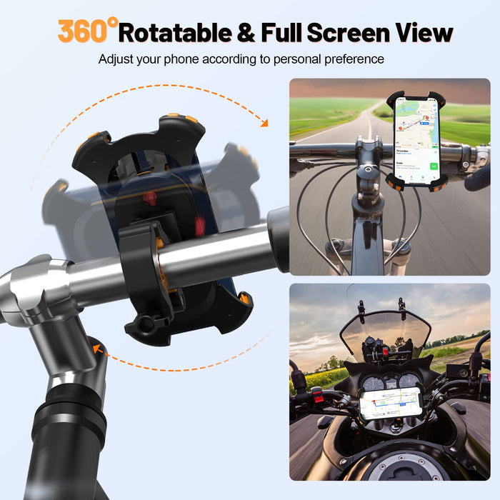 Rouclo uchwyt na telefon rowerowy, uchwyt na telefon motocyklowy z obrotowym 360° uchwyt na telefon rowerowy do elektrycznego, roweru górskiego, skutera, uniwersalny uchwyt rowerowy dla smartfonów 4,5-6,9 cala, pomarańczowy