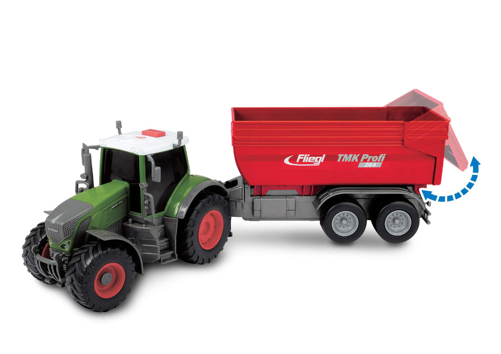 Dickie Toys 203737002 FARM Fendt 939 Vario traktor zabawkowy z przyczepą 41 cm, zabawa w gospodarstwo rolne, podnoszenie i opuszczanie, otwierana tylna klapa, światło i dźwięk, dla dzieci od 3 lat