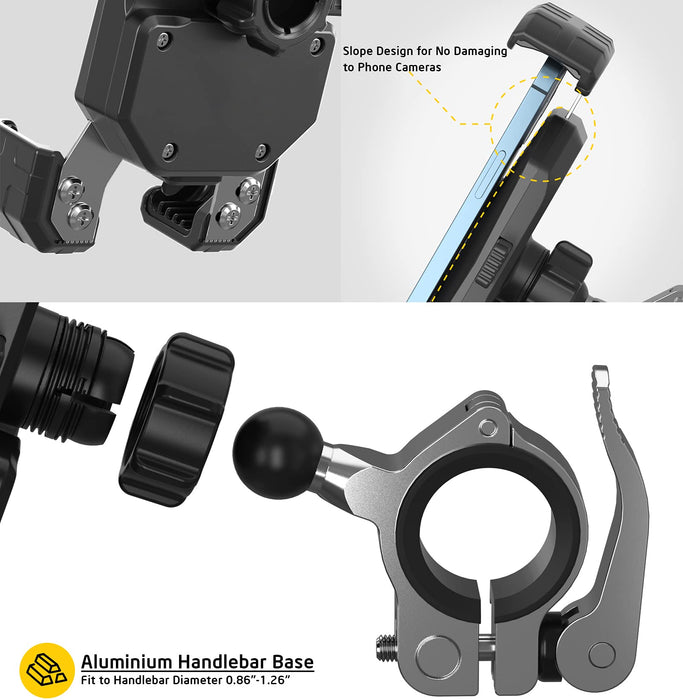 iMESTOU Rowerowy uchwyt na telefon komórkowy do motocykla, obracany o 360°, z aluminiowym uchwytem, instalacja bez użycia narzędzi, uniwersalny, do smartfonów 4,0-7,0 cala