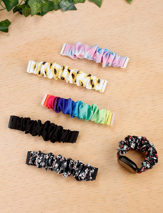 Zachte elastische band Compatibel met Fitbit Versa 3 & Sense Strap, Dames Meisjes Bedrukt Stoffen Doekpatroon Scrunchies Polsband Vervangende armband voor Fitbit Versa 3 / Sense Smart Watch