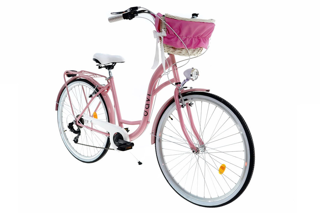 Davi Emma – rower z wiklinowym koszem – rower damski – rower holenderski – rower miejski – rower dla kobiet – retro – vintage – koła aluminiowe 28 cali – 7 biegów – kosz z wyściółką