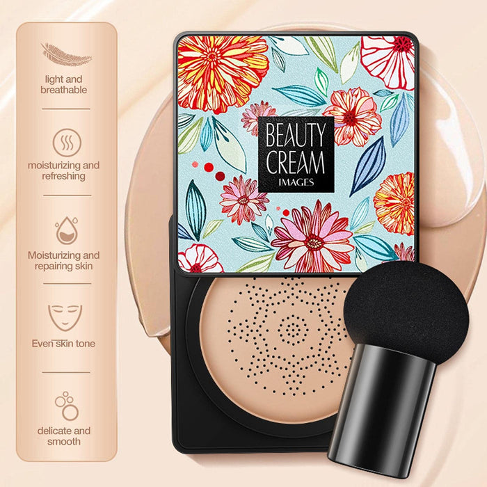 Air Cushion Foundation BB Cream,Moisturizing Mushroom Head Air Cushion Foundation - Oil Control Waterproof Full Coverage BB Cream (Natural, Ivory_) Orogoo