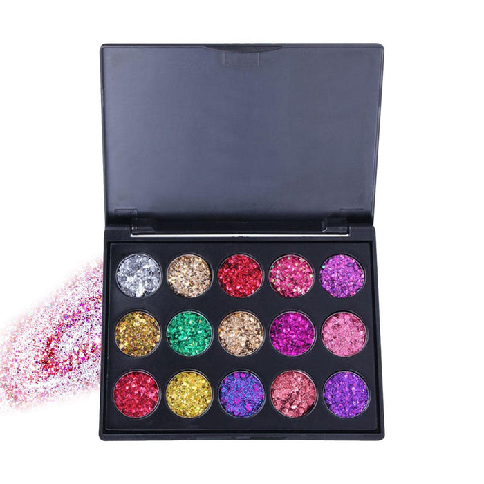 Glitter Eye Shadow Palette | 15-Color Shimmer Sequined Palette | Waterproof Makeup Palette For Face Body, Highly Pigmented Hjkj