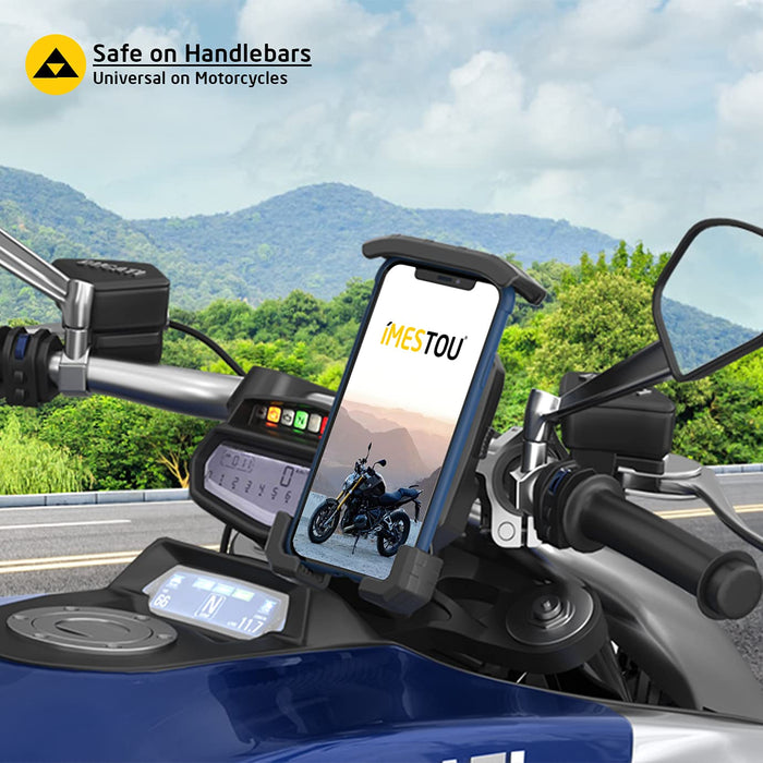 iMESTOU Rowerowy uchwyt na telefon komórkowy do motocykla, obracany o 360°, z aluminiowym uchwytem, instalacja bez użycia narzędzi, uniwersalny, do smartfonów 4,0-7,0 cala