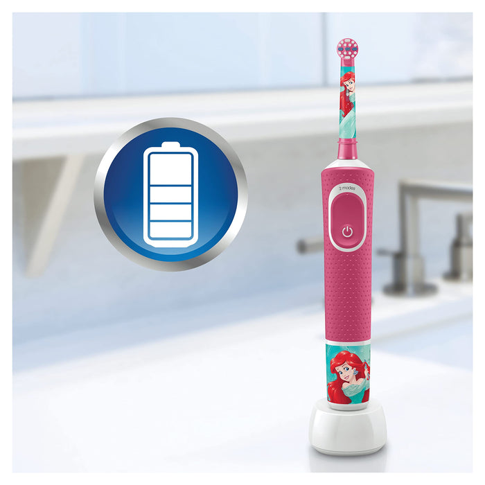Oral-B Kids Prinzessin elektryczna szczoteczka do zębów dla dzieci od 3 lat, mała główka szczoteczki i miękkie włosie, 2 programy czyszczenia w tym Sensitiv, timer, 4 naklejki Disney, różowa