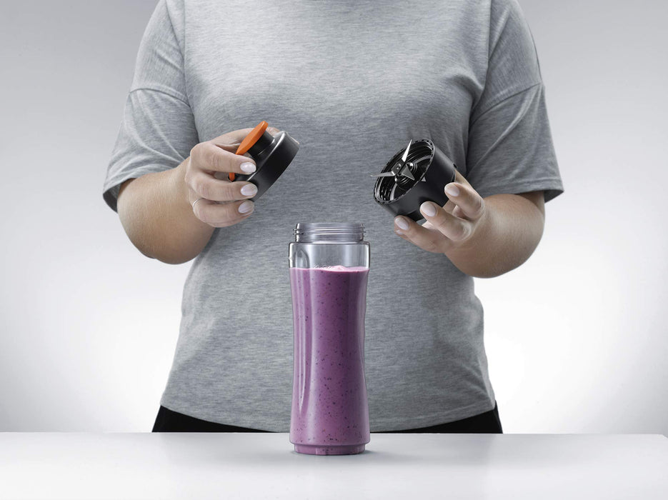 Electrolux blender sportowy 300W, Włącznik/wyłącznik, 4 ostrza ze stali nierdzewnej, Dwie 0,6 l butelki z wytrzymałego tworzywa Tritan, Bez BPA,ESB2500, Stal nierdzewna