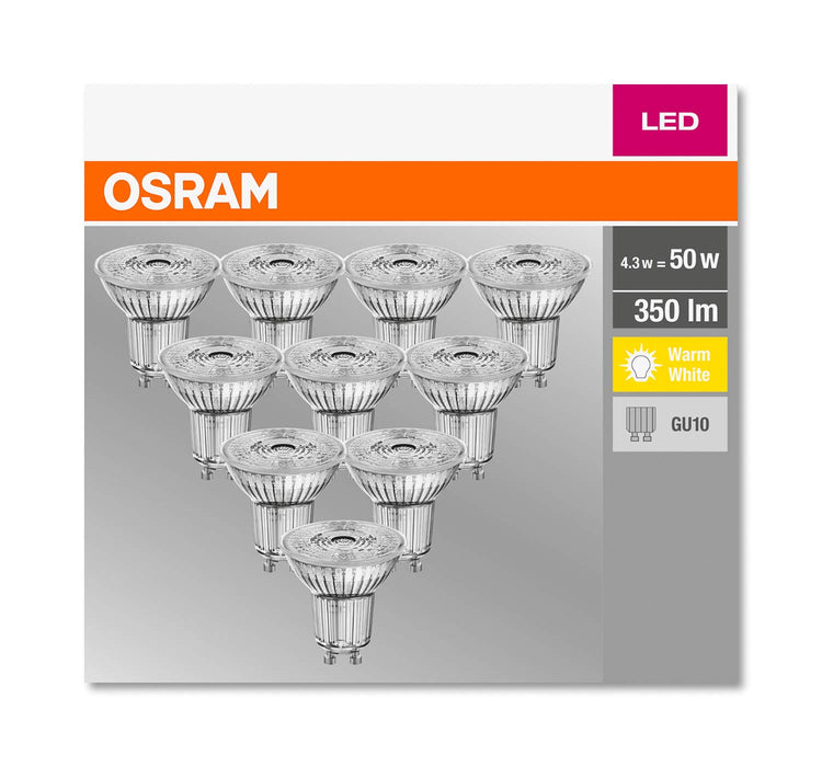 Żarówka reflektorowa LED Osram Base PAR16 z gniazdem GU10, 4,3 W, 10 sztuk [klasa energetyczna A ++]