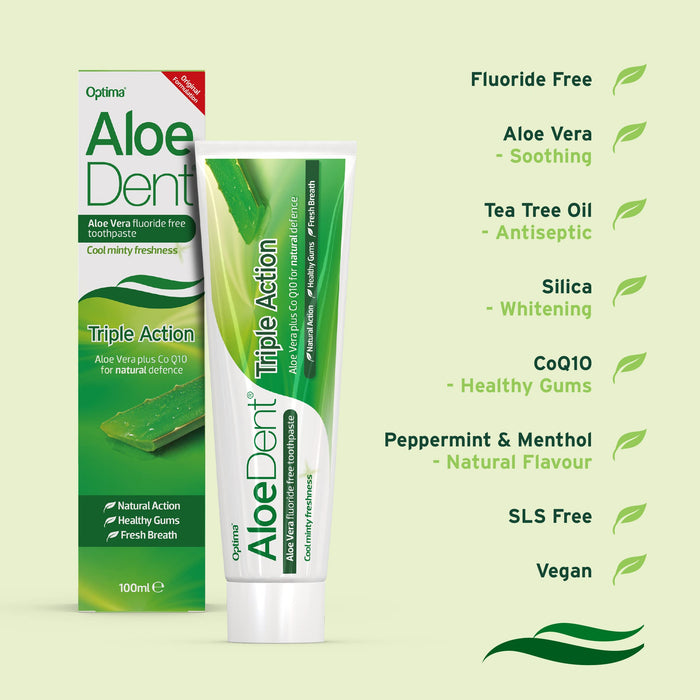 AloeDent Triple Action Aloe Vera pasta do zębów, bez fluoru, 1 opakowanie (1 x 100 ml)