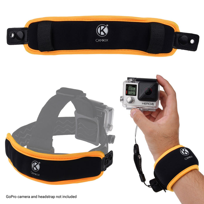 CamKix pływający pasek na nadgarstek 2w1 i opaska na głowę Pływak kompatybilny z GoPro Hero 8, 7, 6, 5, czarny, Session, Hero 4, Session, czarny, srebrny, Session, Hero+LCD, 3+, 3, DJI Osmo Action i inne kamery akcji