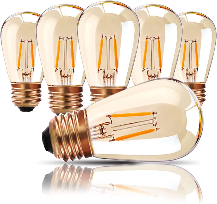 Lampy zewnętrzne, Genixgreen E27 żarówka LED ze śrubą Edisona, 1 W S14 ST45 LED żarnik zamiennik żarówki do łańcucha świetlnego, ciepła biel 2200 K, bursztynowe szkło odpowiada żarówce żarowej 10 W, nie można ściemniać, 6 sztuk