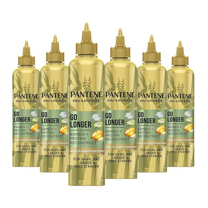 Pantene Pro-V Miracles Go Longer Protein Reconstruct Leave-in krem do pielęgnacji włosów z bambusem, 6 sztuk (6 x 270 ml), odżywka do włosów dla kobiet, urody, kuracja włosów, pielęgnacja włosów