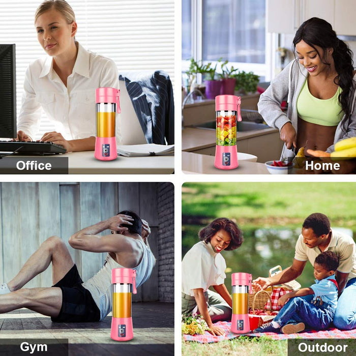 Ksera Przenośny blender, kubek do sokowirówki do smoothie, osobisty mini blender do smoothie, wstrząsów – sześć ostrzy, ładowana przez USB, ręczna sokowirówka do owoców (różowa)