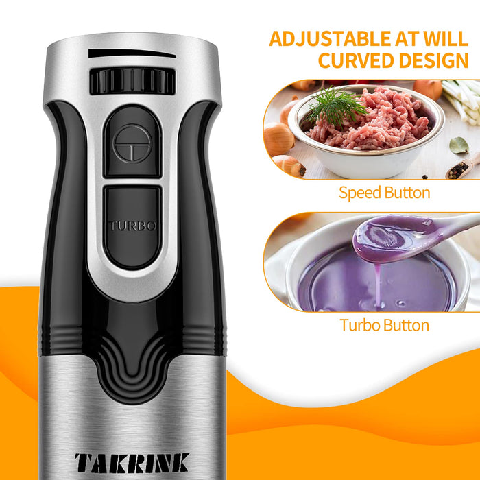 Blender ręczny 9 w 1 1500 W + TURBO mikser ręczny zestaw 304 blender ręczny stal szlachetna zwycięzca testu mikser wielofunkcyjny 4 ostrza ze stali szlachetnej łatwy w obsłudze, nie zawiera BPA