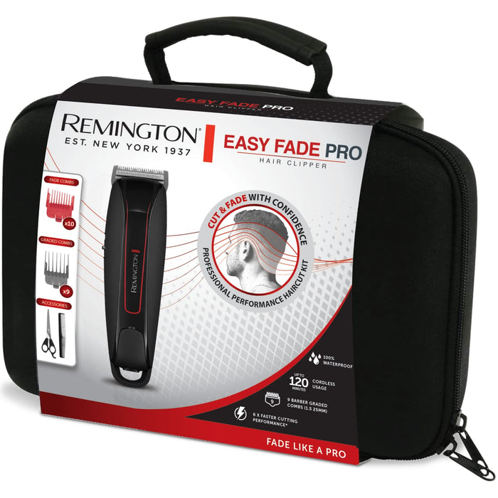 Maszynka do strzyżenia włosów Remington Easy Fade Pro - bezprzewodowy zestaw do strzyżenia włosów z 19 stopniowym grzebieniem do wyboru długości, w zestawie grzebień i nożyczki, HC550