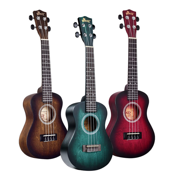 Winzz Ukulele koncertowe 58 cm, brązowe, zestaw ukulele dla początkujących i dzieci, jedyne w swoim rodzaju wzornictwo kolorystyczne