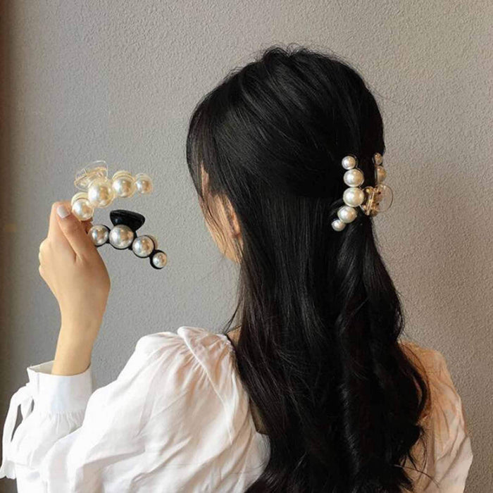 Runmi Spinki do włosów z perłami do włosów czarne spinki do włosów duże klamry do włosów francuski design akcesoria do włosów dla kobiet i dziewcząt (2 szt.)