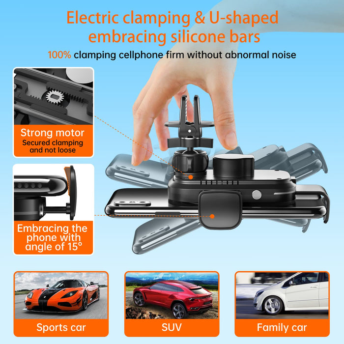 Auckly 15 W Fast Wireless Charger samochodowy uchwyt na telefon komórkowy z funkcją ładowania, automatyczny silnik indukcyjny zasilanie Qi, stacja ładująca do samochodu, uchwyt na telefon komórkowy, wentylacja do iPhone'a, Samsunga, Huawei, LG itp