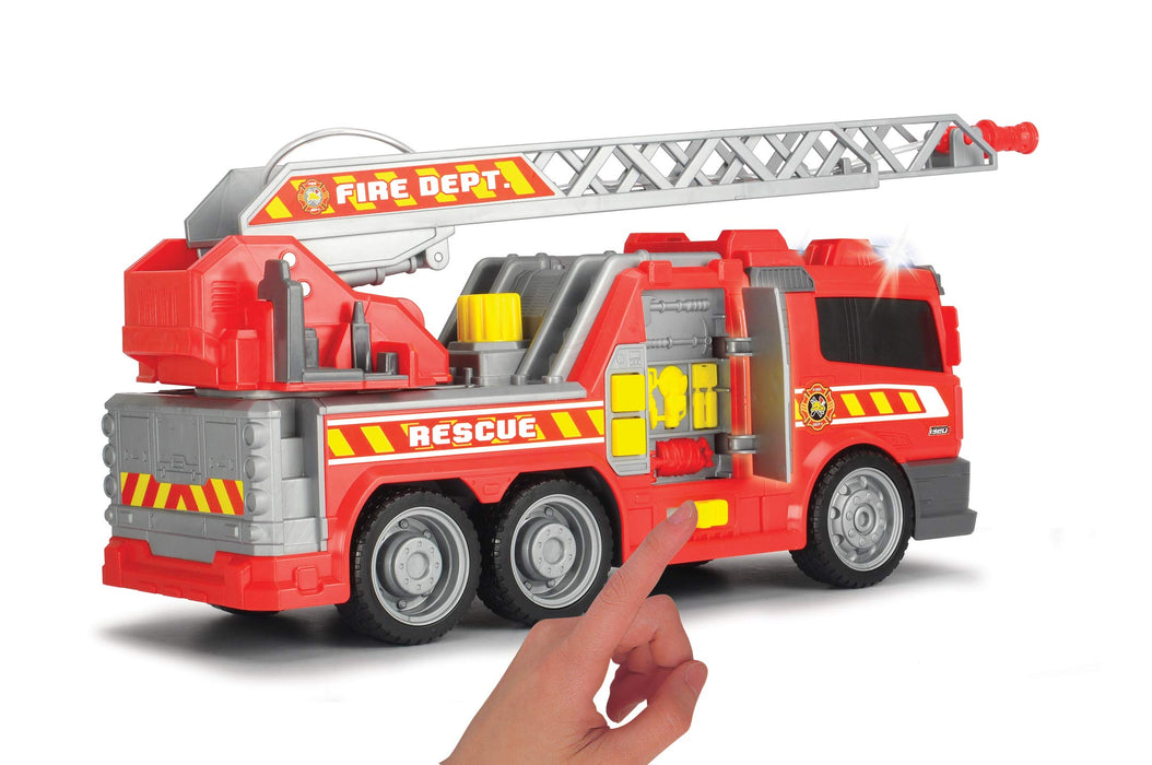 Dickie Toys 203308371 Straż pożarna Fire Fighter 36 cm, migające światła, efekty dźwiękowe, pojazd strażacki i ruchoma drabina, funkcja psikania wodą, trafiony prezent dla dzieci od 3 lat