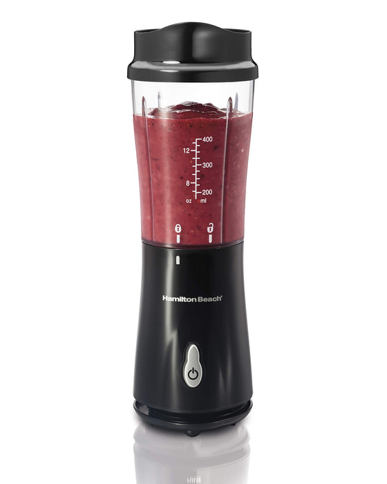 Hamilton Beach - osobisty mikser blender mały mikser stojący i ekspres do smoothie, elektryczny blender z pokrywką podróżną, 0,4l, 175 wat, kubek smoothie bez BPA, czarny (51101B-CE)
