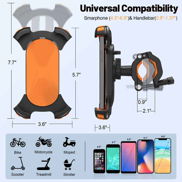 Rouclo uchwyt na telefon rowerowy, uchwyt na telefon motocyklowy z obrotowym 360° uchwyt na telefon rowerowy do elektrycznego, roweru górskiego, skutera, uniwersalny uchwyt rowerowy dla smartfonów 4,5-6,9 cala, pomarańczowy