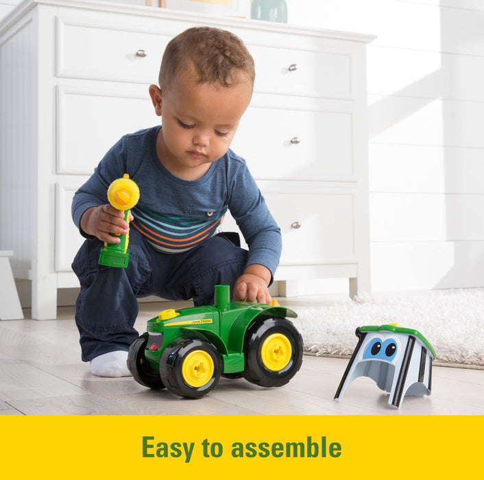 John Deere Build A Johnny Tractor | 16-częściowy budynek farma zabawka samochód | traktor zabawka z wiertarką zmotoryzowaną dla 18 miesięcy, 2, 3 i 4 lat chłopców i dziewcząt