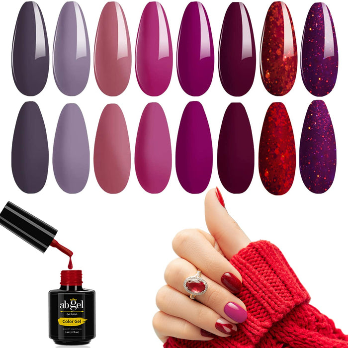 ab gel Zestaw lakierów do paznokci na jesień i zimę, 8 kolorów Red Glitter Collection UV LED Gel Polish Set