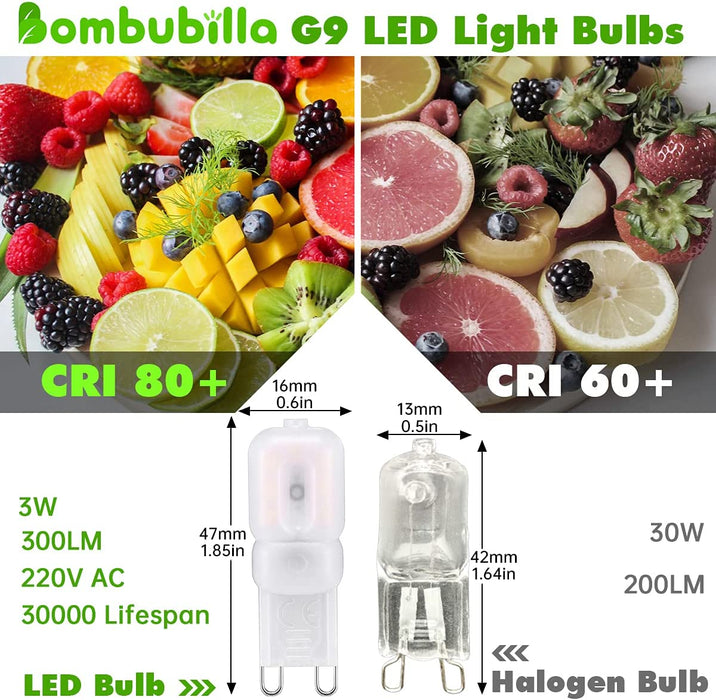 Żarówka LED G9, 10 szt., Bombubilla bez migotania, 3 W, żarówka LED Base Pin G9, 3000 K, ciepła biel AC 220 V, zastępuje żarówki halogenowe 30 W, bez możliwości ściemniania
