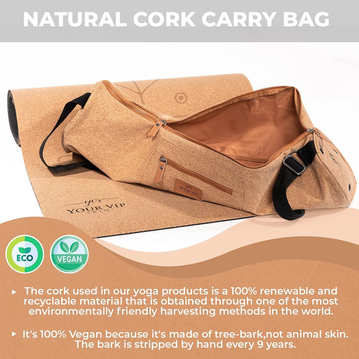 YOUR VIP SKIN® - Torba na matę do jogi z korka - Pokrowiec na matę do jogi z korka - Zrównoważony naturalny plecak ekologiczny - Joga, Pilates, Fitness z kieszonką na klucz, mobilny