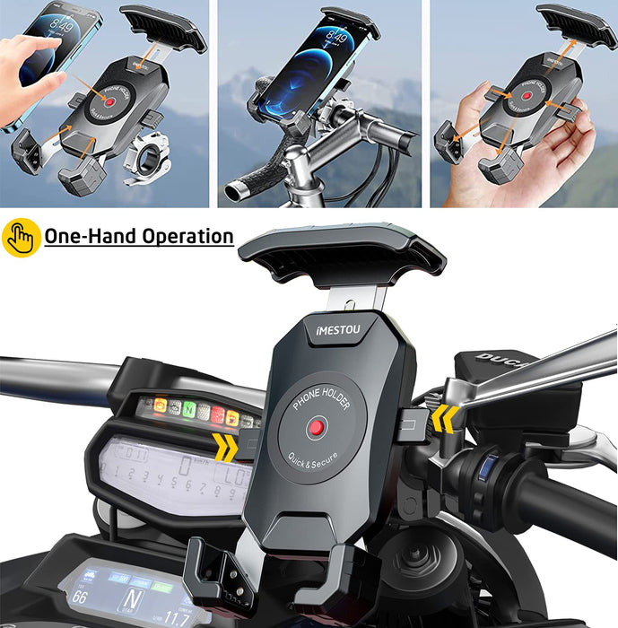 iMESTOU Rowerowy uchwyt na telefon komórkowy do motocykla, obracany o 360°, z aluminiowym uchwytem, instalacja bez użycia narzędzi, uniwersalny, do smartfonów 4,0-7,0 cala