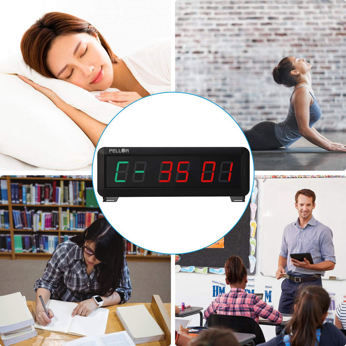PELLOR Fitness Timer, Gym Timer, 6-cyfrowy zegar interwałowy LED, format czasu 12/24 godzin, stoper, zegar gimnastyczny z pilotem zdalnego sterowania (regulacja głośności)