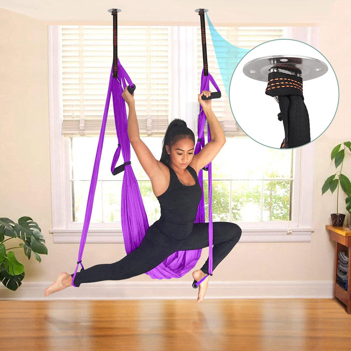 COLFULINE Zestaw hamaka do jogi, huśtawki łącznie z akcesoriami montażowymi, Aerial Yoga & Fitness zestaw huśtawek do jogi i fitnessu, do domu, studia fitness, na świeżym powietrzu