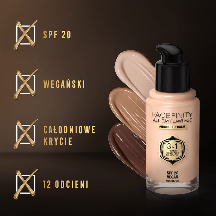 Max Factor Facefinity All Day Flawless 3 w 1 kryjący podkład w płynie nr 055 - Beige
